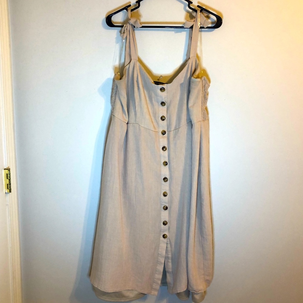 Khaki Button Up A line Dress with Tie Straps